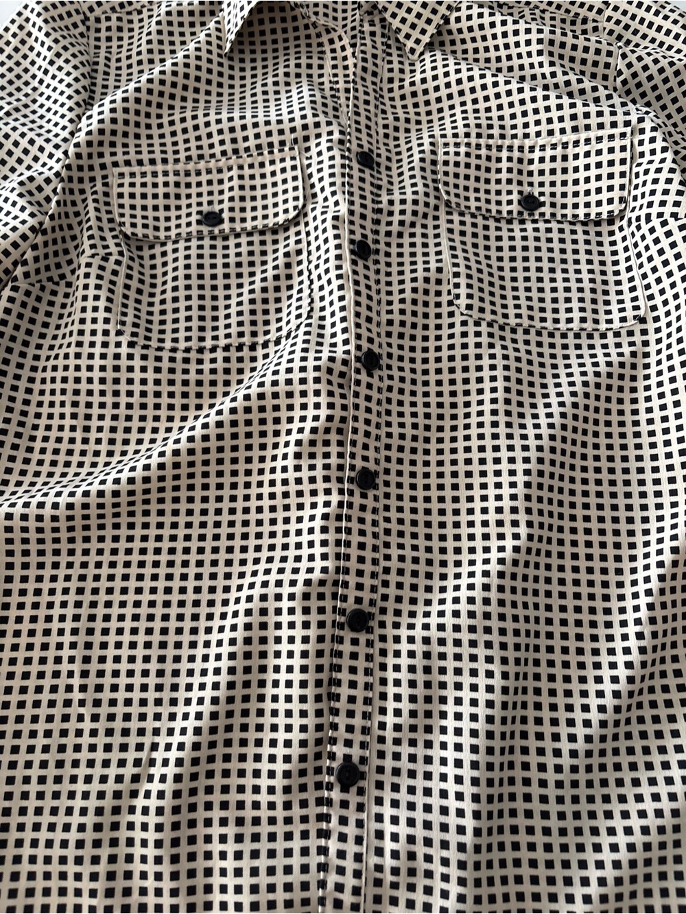 Notations Beige and Black Micro-Check Button Front Shirt - Picture 4 of 5